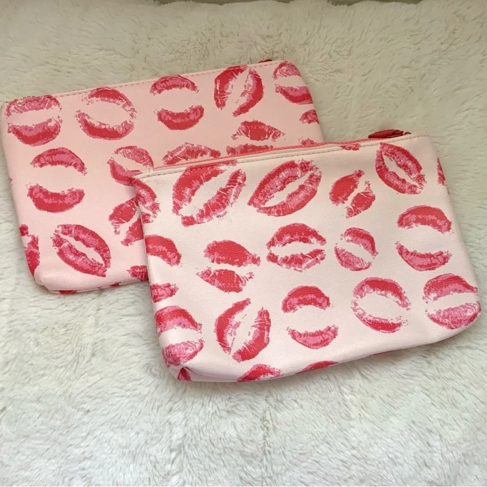 Ipsy Bags Red Lip Kisses Print Set of 2 Multipurpose Cosmetic Bags Bundle of 2